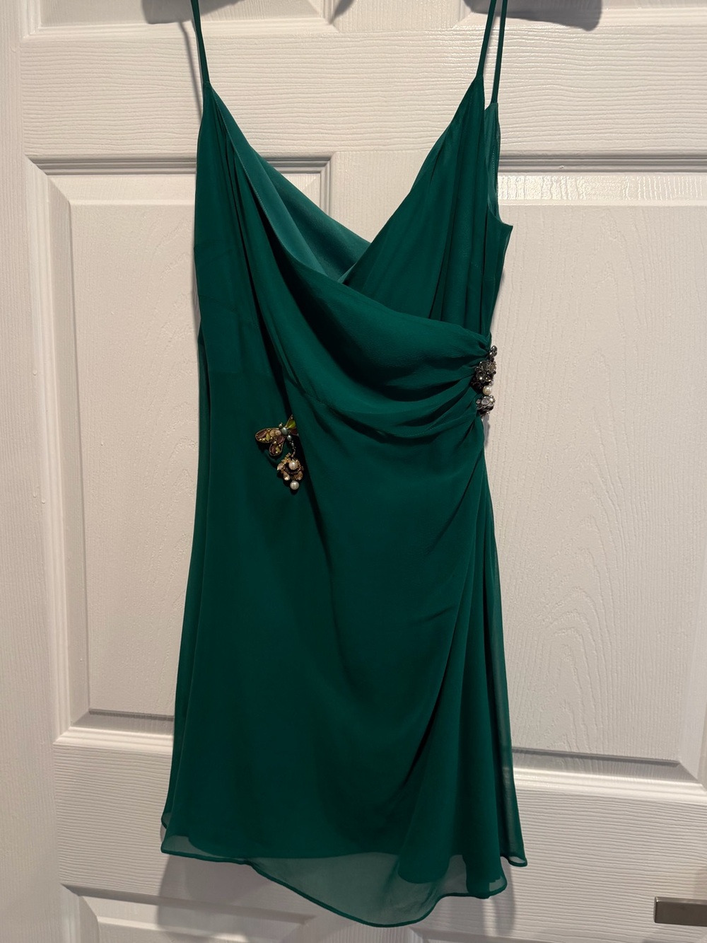 Emerald Green Silk Mini Cocktail Dress with Beaded Accent Size 2